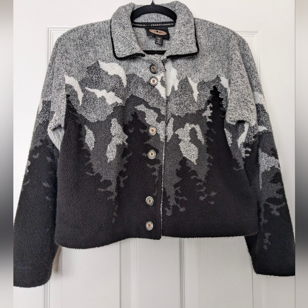 Vintage Gray Mountain Wraparound Nature Outdoors Cropped Fleece 90s Sz M